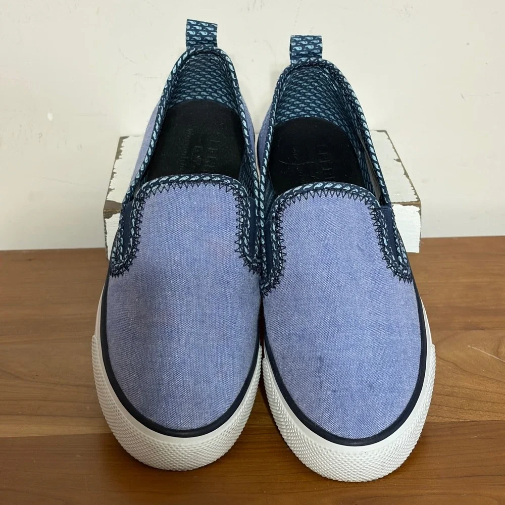 Sperry Vineyard Vines Crest Vibe Blue Chambray Whale Slip On Sneakers STS83272 8